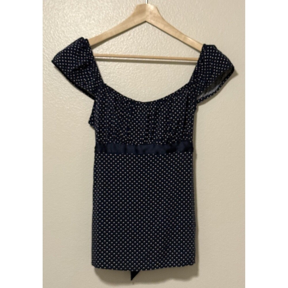 Hollister Satin Tie Babydoll Top Size Large Navy White Polka Dot Y2K Romantic